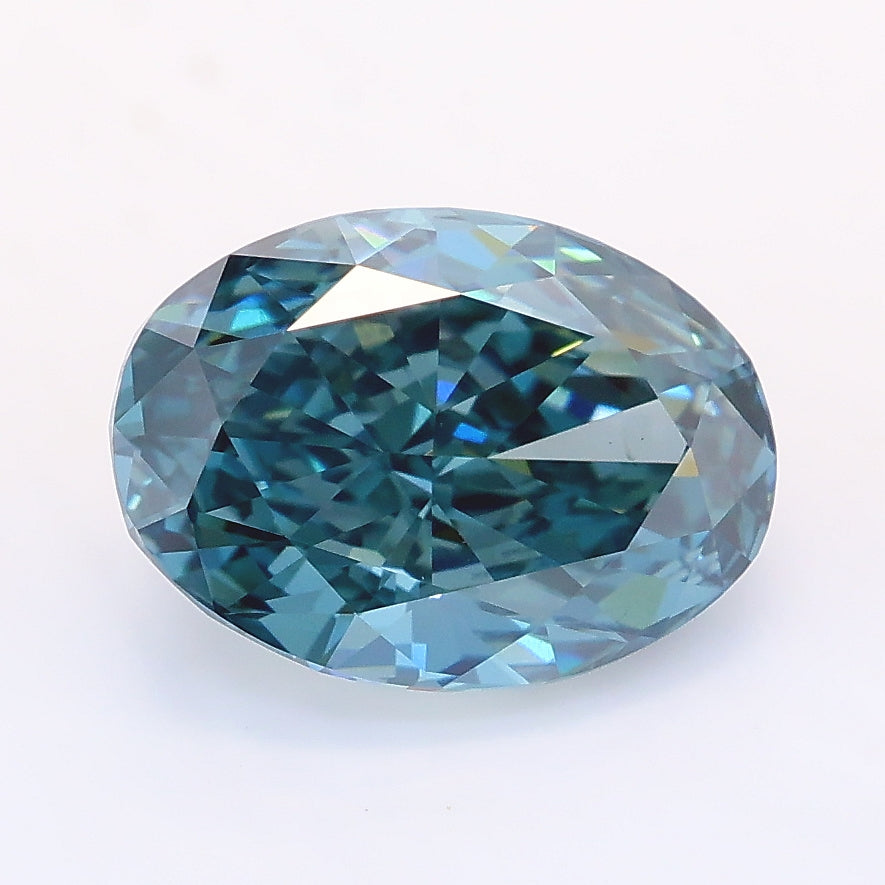 2.63 carat fancy deep bluish green oval lab grown diamond VS1 clarity