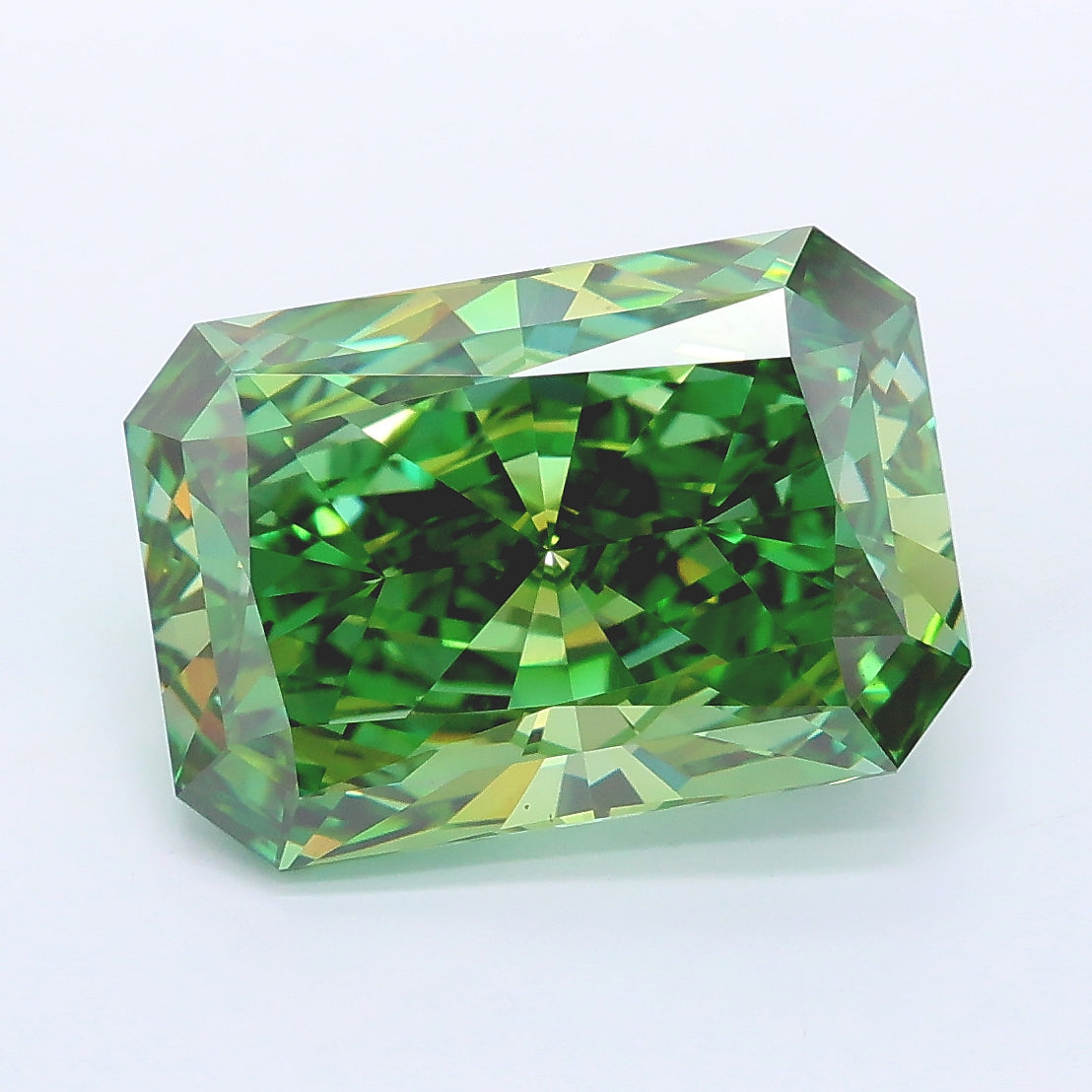 5.96 carat fancy vivid green radiant lab grown diamond VVS2 clarity