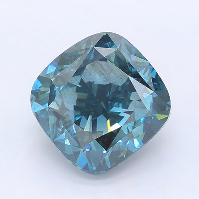 3.86 carat fancy deep green blue cushion lab grown diamond SI2 clarity