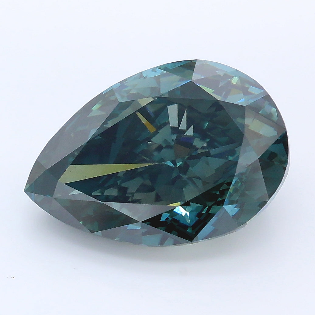 5.86 carat fancy deep greenish blue pear lab grown diamond SI1 clarity