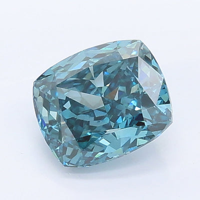 1.23 carat fancy vivid greenish blue cushion lab grown diamond VS2 clarity