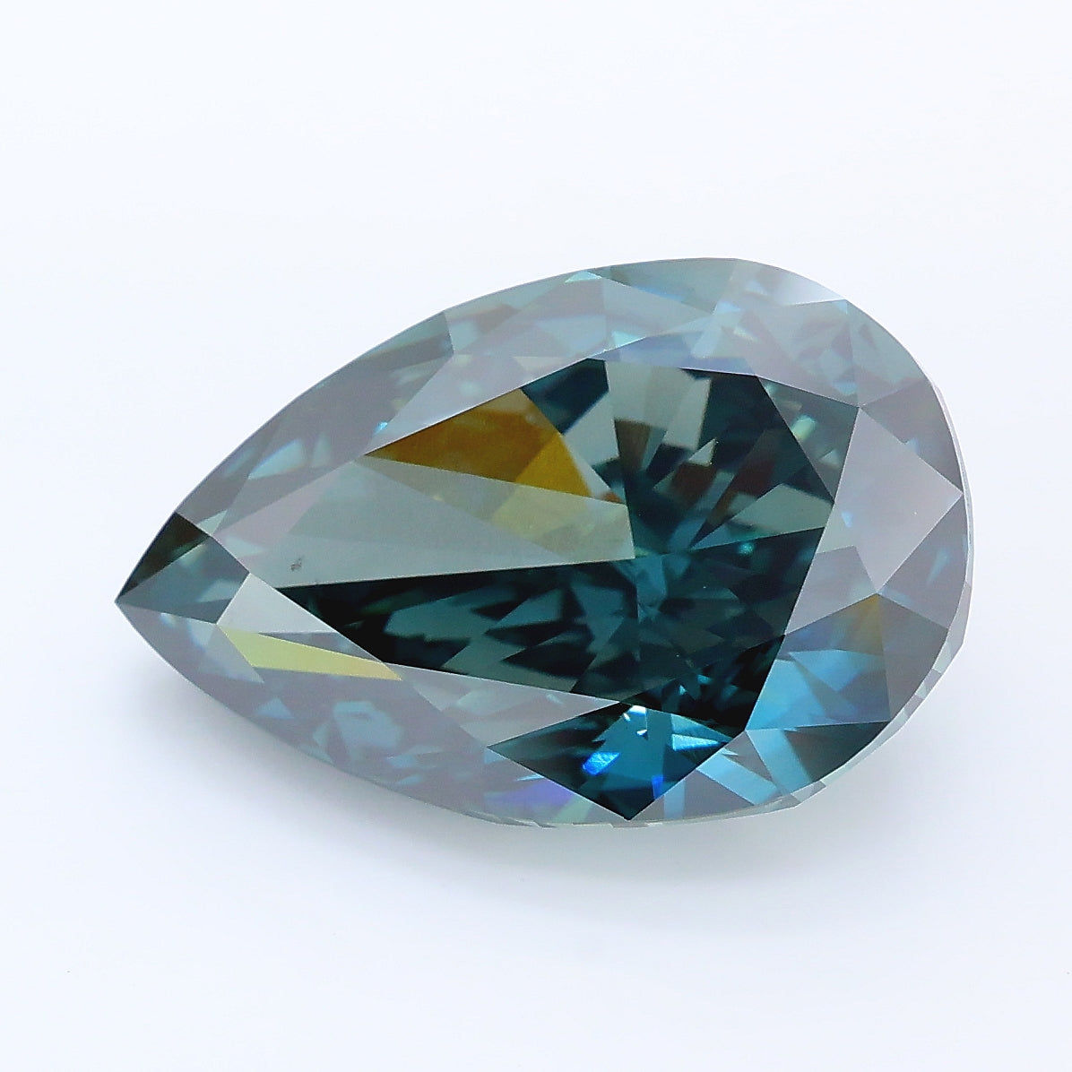 7.28 carat fancy deep bluish green pear lab grown diamond VS1 clarity