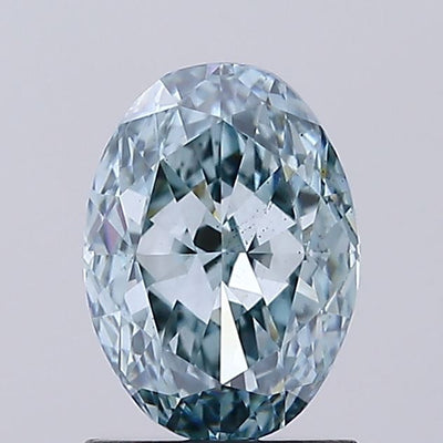 1.57 carat fancy intense blue green oval lab grown diamond VS2 clarity