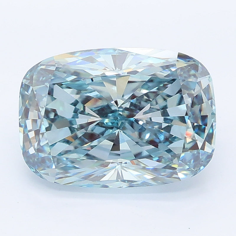 3.52 carat fancy intense green blue cushion lab grown diamond VS1 clarity