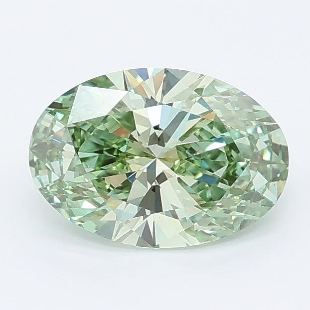 1.09 carat fancy vivid green oval lab grown diamond VVS2 clarity