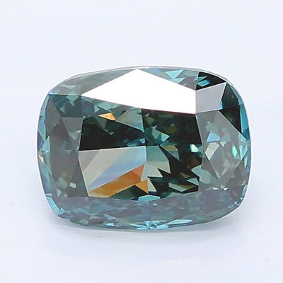 1.05 carat fancy deep greenish blue cushion lab grown diamond VVS2 clarity