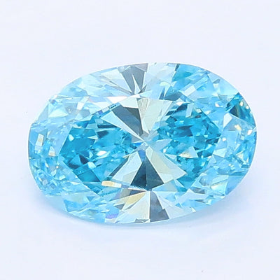 0.86 carat fancy vivid greenish blue oval lab grown diamond VS1 clarity