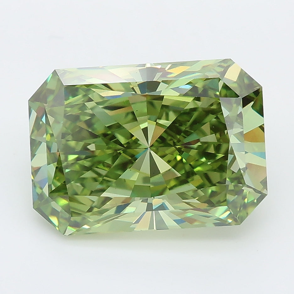 5.04 carat fancy vivid green radiant lab grown diamond VS1 clarity