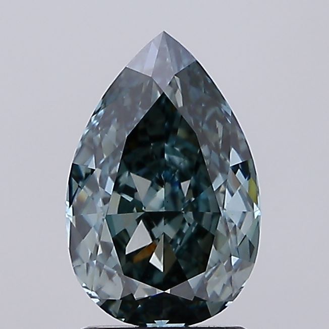 2.37 carat fancy deep bluish green pear lab grown diamond VS1 clarity