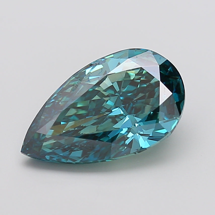 5.01 carat fancy vivid greenish blue pear lab grown diamond VS1 clarity