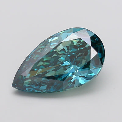 5.01 carat fancy vivid greenish blue pear lab grown diamond VS1 clarity