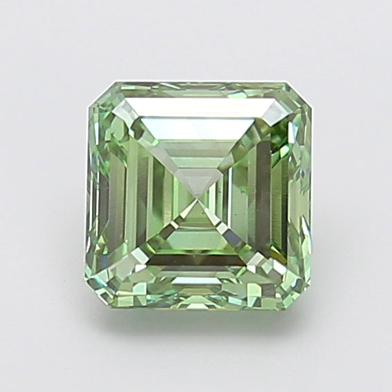 2.01 carat fancy vivid green asscher lab grown diamond VS2 clarity