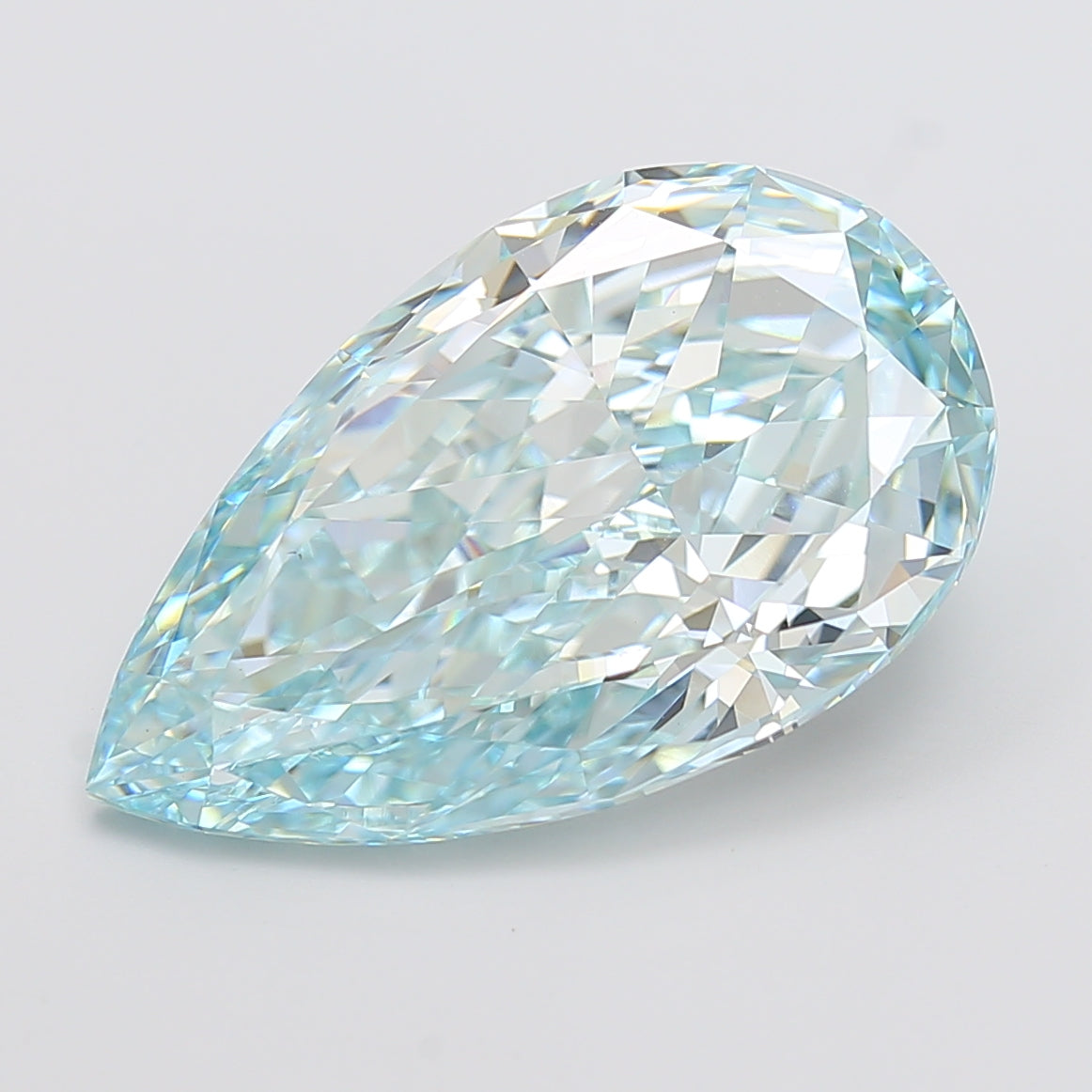 14.02 carat fancy intense blue pear lab grown diamond VVS2 clarity