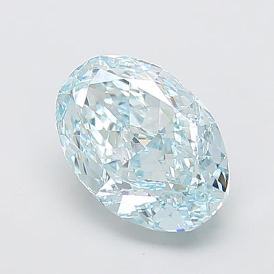3.73 carat fancy intense greenish blue oval lab grown diamond VVS2 clarity
