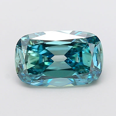 3.03 carat fancy vivid bluish green old mine cushion lab grown diamond VS2 clarity