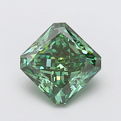 2.05 carat fancy vivid green radiant lab grown diamond VVS2 clarity