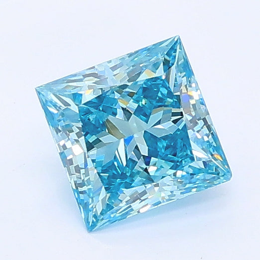 0.76 carat fancy vivid greenish blue princess lab grown diamond VS2 clarity