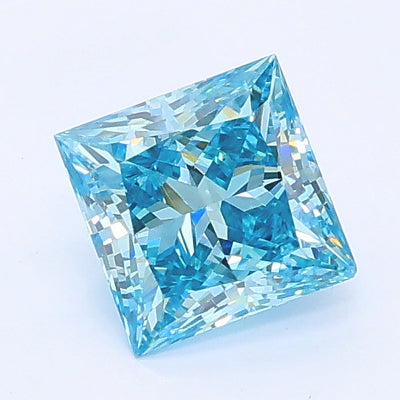 0.76 carat fancy vivid greenish blue princess lab grown diamond VS2 clarity