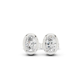 Pair Shot: Oval Diamond Studs with Bezel Setting in 14k White Gold - Lab Grown - Driona Jewels