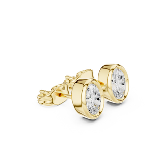 Pair Shot: Oval Diamond Studs with Bezel Setting in 14k Yellow Gold - Lab Grown - Driona Jewels