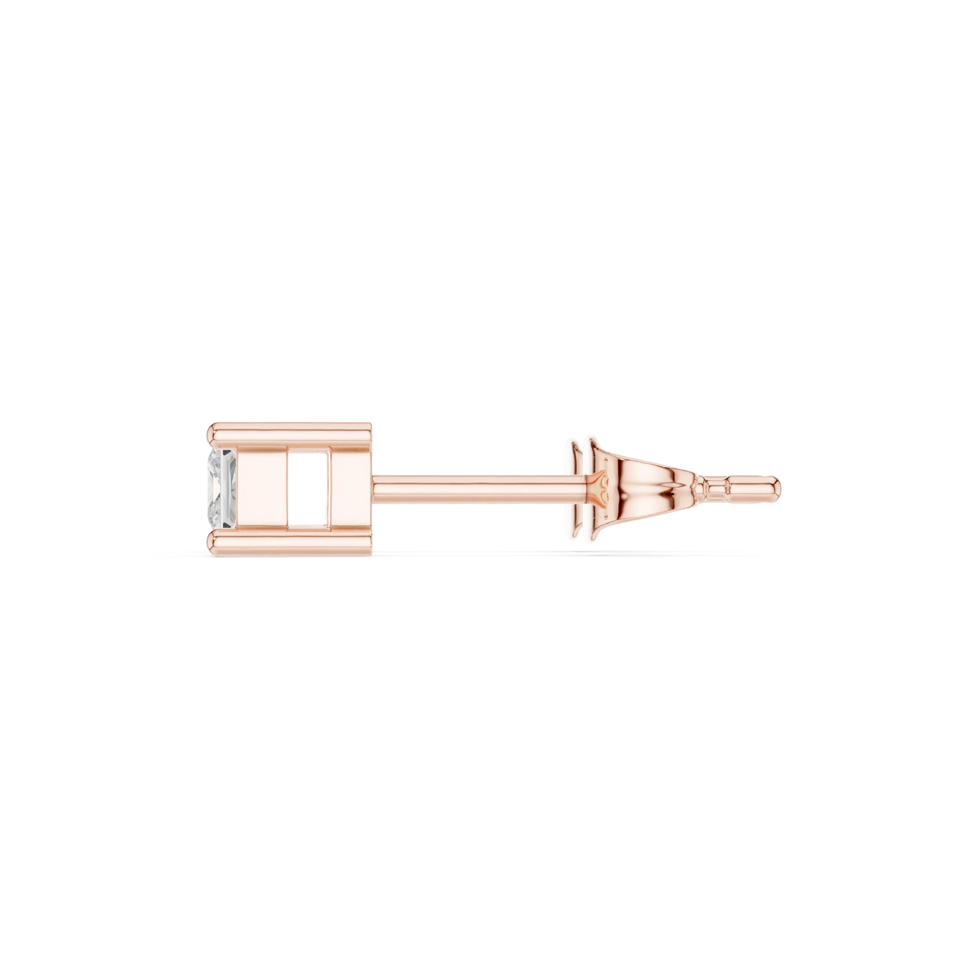 Side-Profile: Princess Diamond Stud with Bezel Setting in 14k Rose Gold - Lab Grown - Driona Jewels