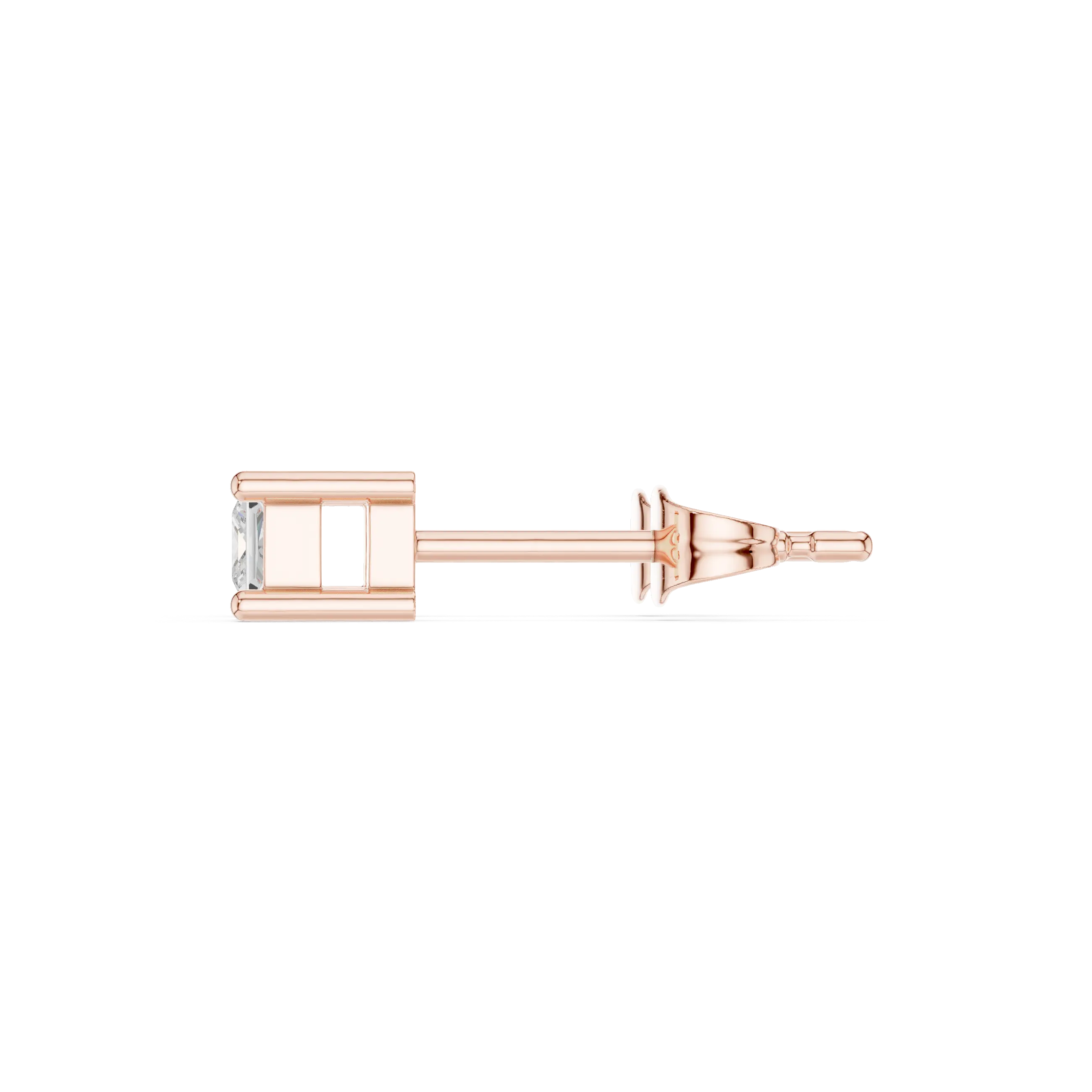Side-Profile: Princess Diamond Stud with Bezel Setting in 14k Rose Gold - Lab Grown - Driona Jewels