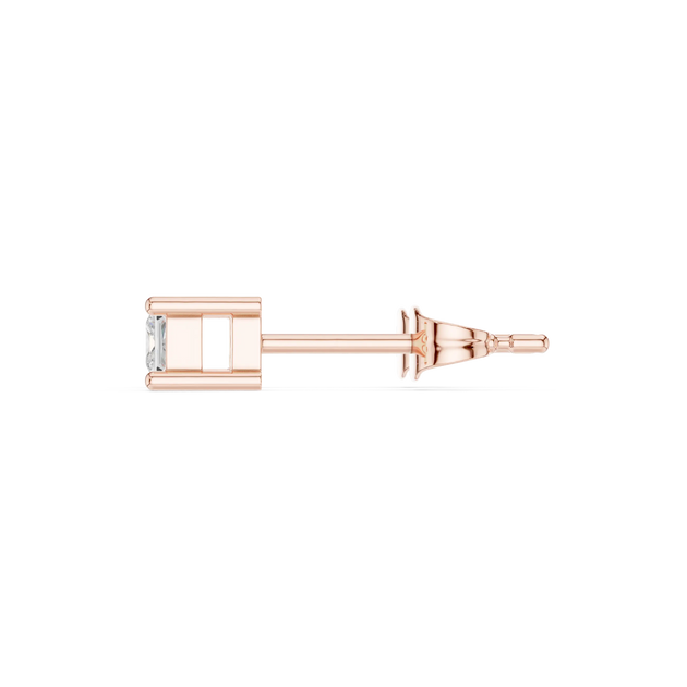 Side-Profile: Princess Diamond Stud with Bezel Setting in 14k Rose Gold - Lab Grown - Driona Jewels