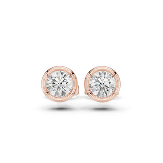 Pair Shot: Round Diamond Studs with Bezel Setting in 14k Rose Gold - Lab Grown - Driona Jewels