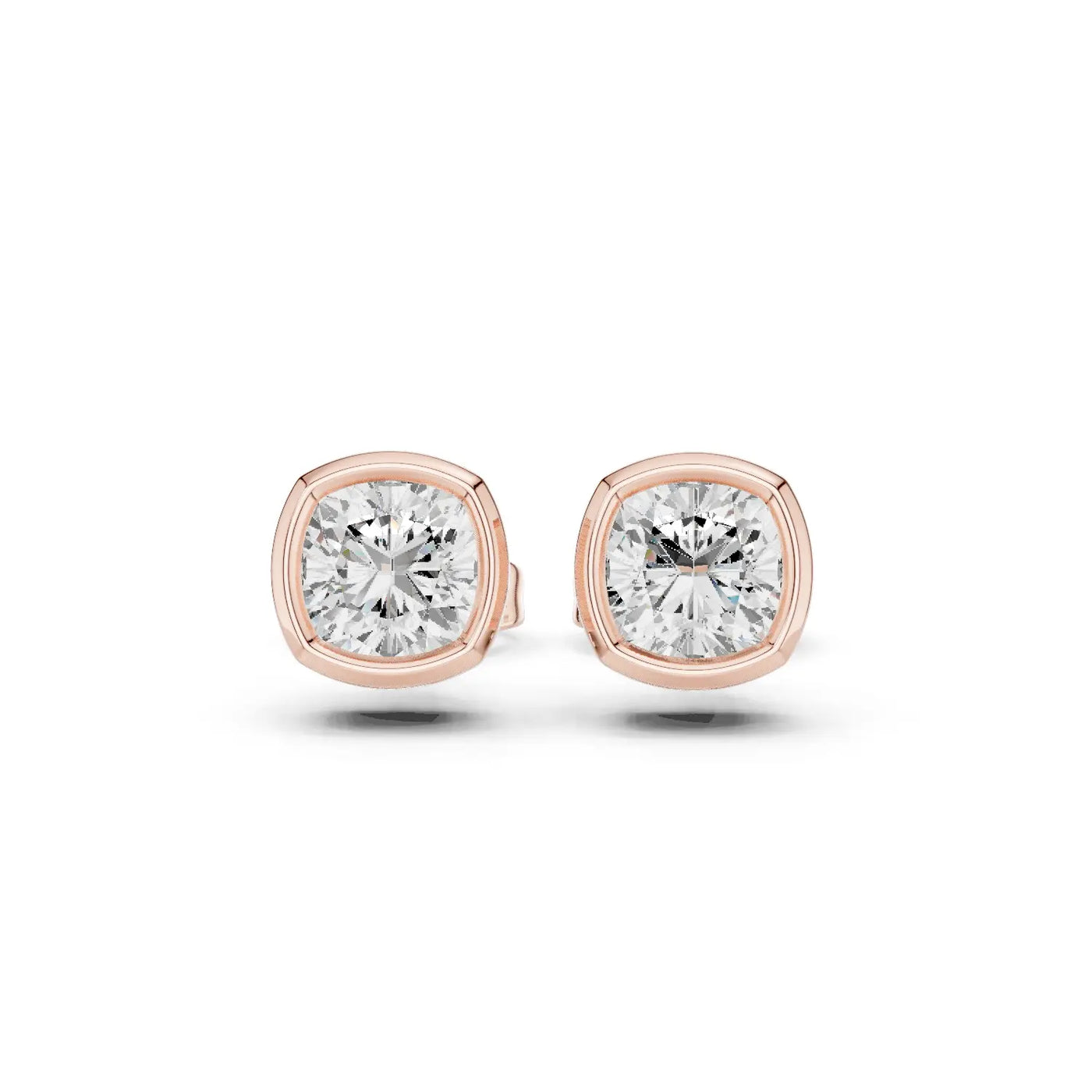 Pair Shot: Round Diamond Studs with Bezel Setting in 14k Rose Gold - Lab Grown - Driona Jewels