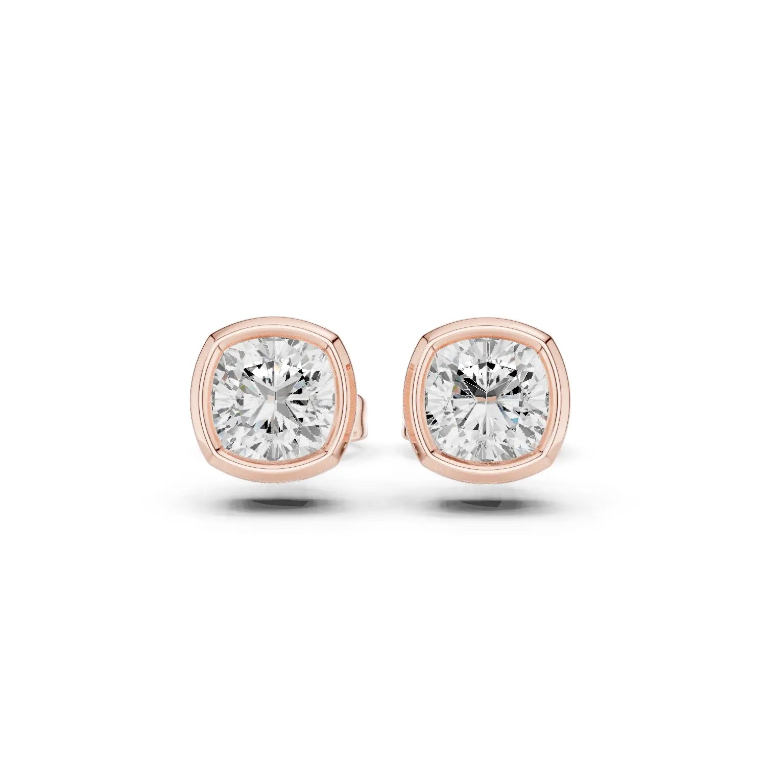 Pair Shot: Round Diamond Studs with Bezel Setting in 14k Rose Gold - Lab Grown - Driona Jewels