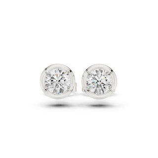 Pair Shot: Round Diamond Studs with Bezel Setting in 14k White Gold - Lab Grown - Driona Jewels