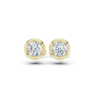 Pair Shot: Round Diamond Studs with Bezel Setting in 14k Yellow Gold - Lab Grown - Driona Jewels