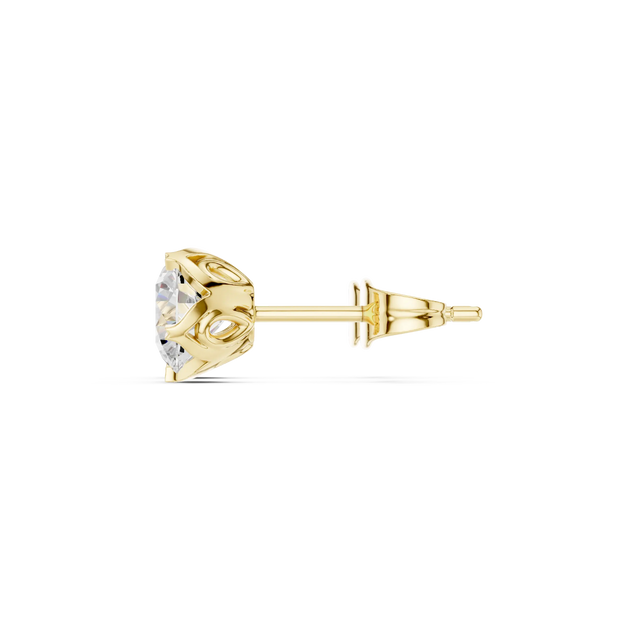 Side-Profile: Round Diamond Stud with Bezel Setting in 14k Yellow Gold - Lab Grown - Driona Jewels