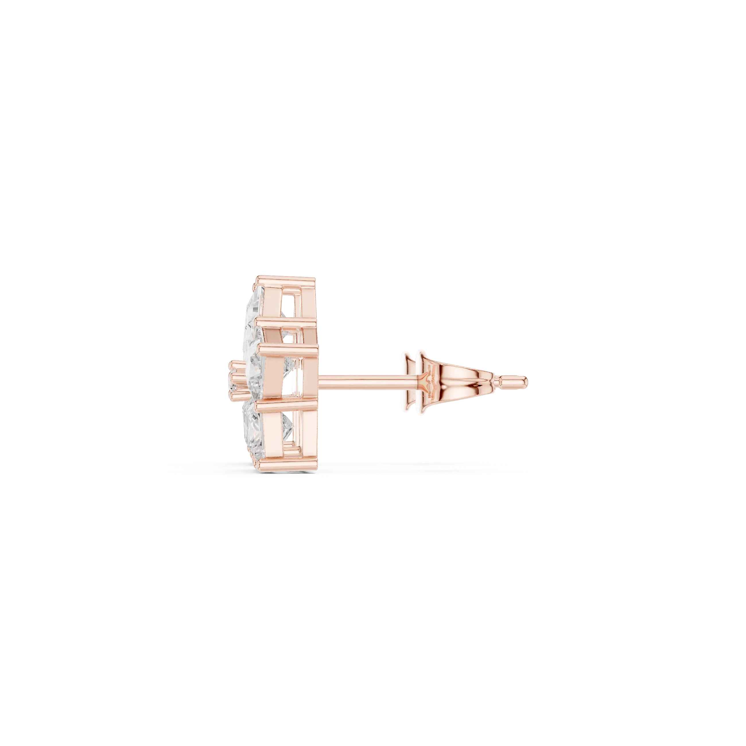 Side-Profile: Round Diamond Stud with Halo Setting in 14k Rose Gold - Lab Grown - Driona Jewels