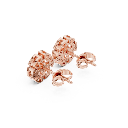 Back-View: Round Diamond Studs with Prong Setting in 14k Rose Gold - Lab Grown - Driona Jewels