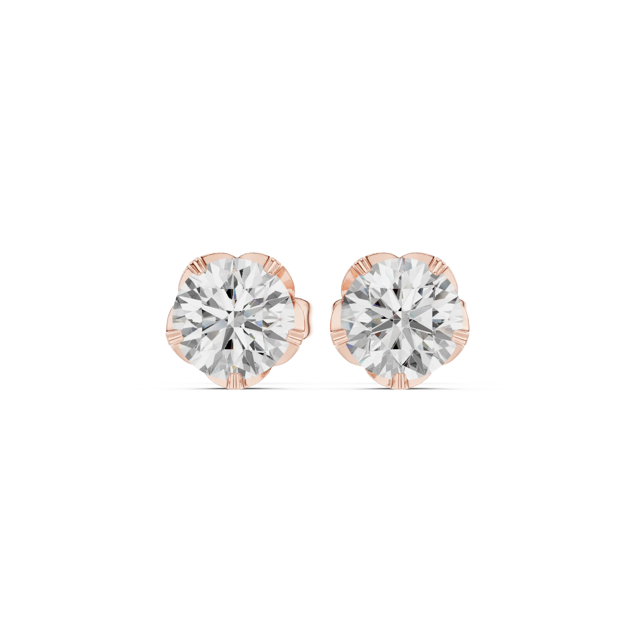 Pair-shot: Round Diamond Studs with Prong Setting in 14k Rose Gold - Lab Grown - Driona Jewels