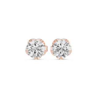Pair-shot: Round Diamond Studs with Prong Setting in 14k Rose Gold - Lab Grown - Driona Jewels