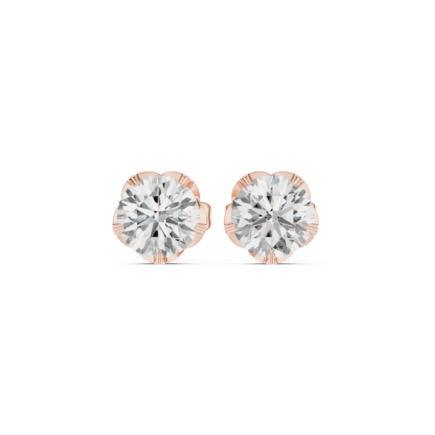 Pair-shot: Round Diamond Studs with Prong Setting in 14k Rose Gold - Lab Grown - Driona Jewels