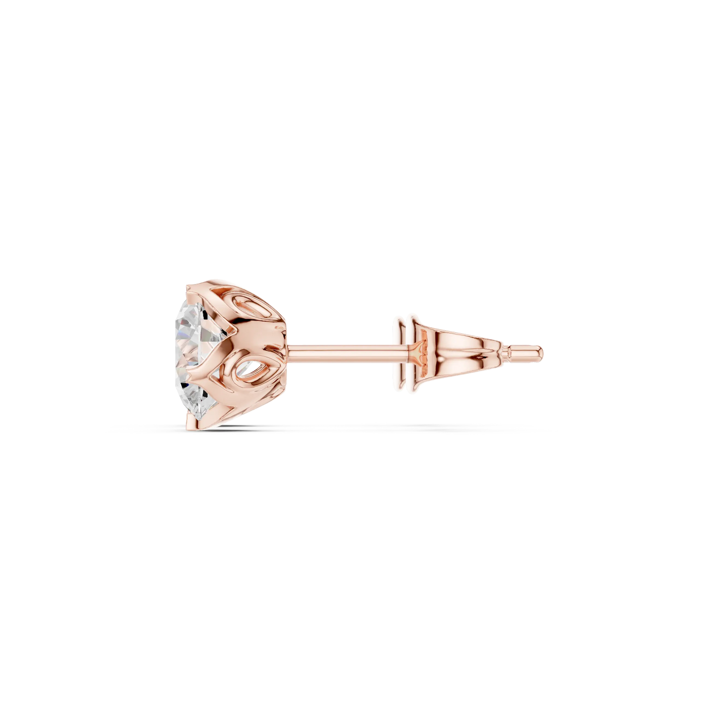 Side-Profile: Round Diamond Stud with Prong Setting in 14k Rose Gold - Lab Grown - Driona Jewels
