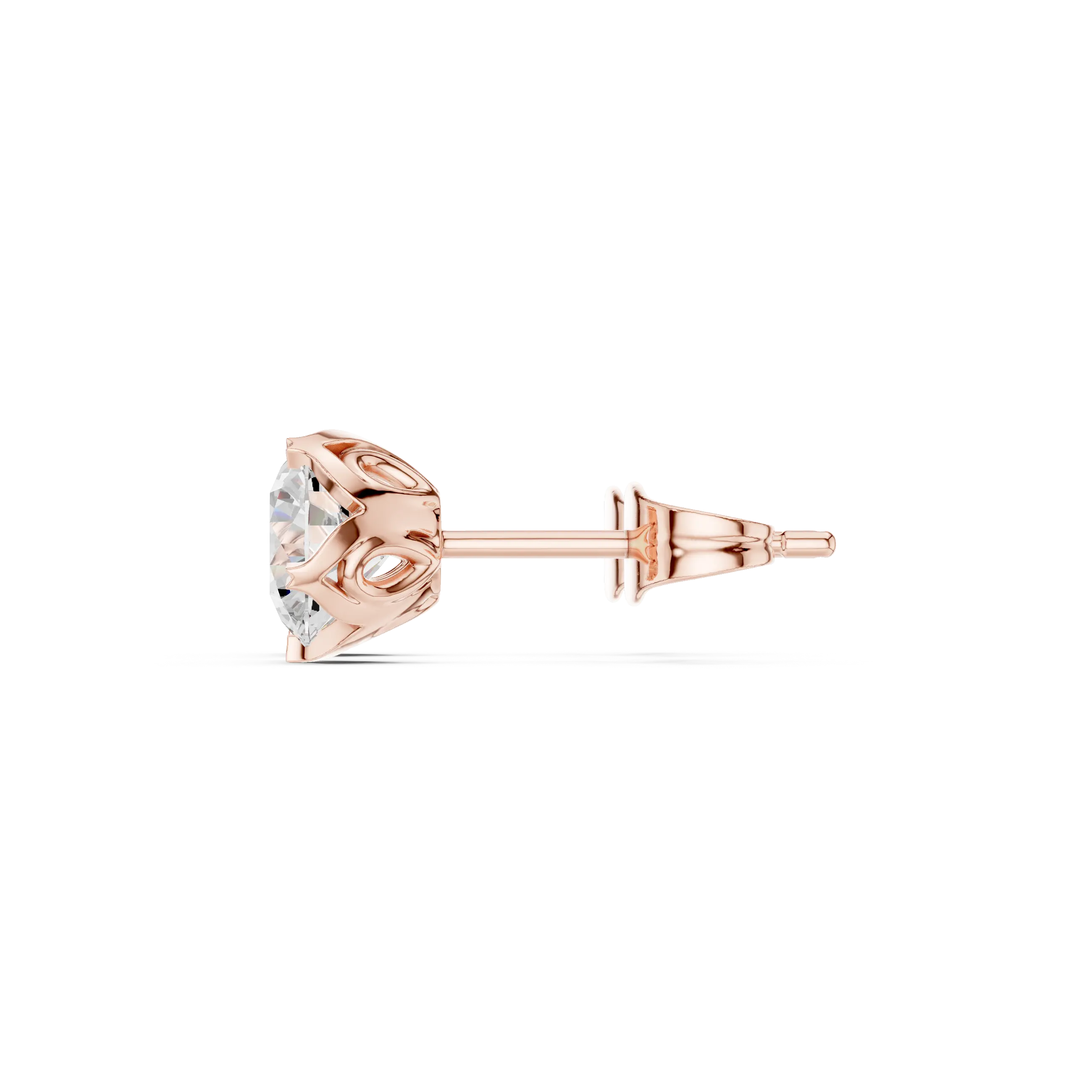 Side-Profile: Round Diamond Stud with Prong Setting in 14k Rose Gold - Lab Grown - Driona Jewels