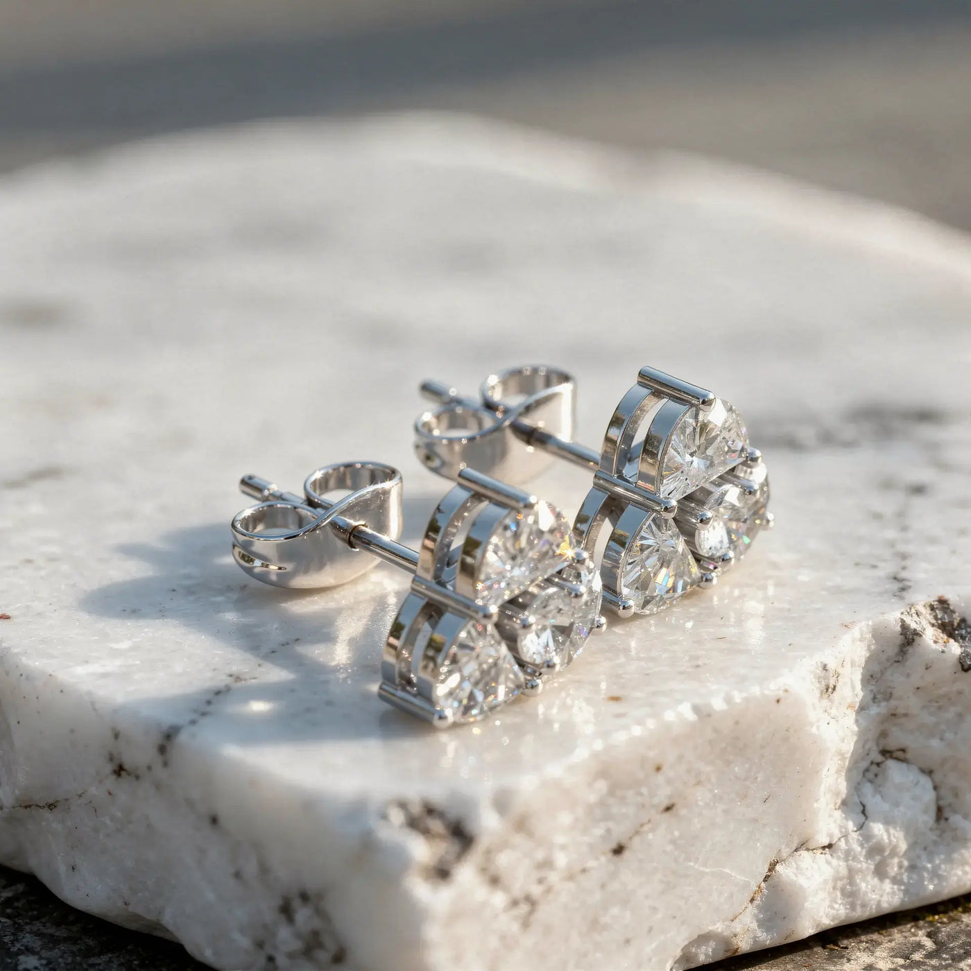 Pair-shot: Round Diamond Studs with Prong Setting in 14k White Gold - Lab Grown - Driona Jewels