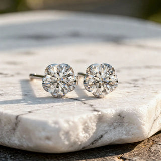 Pair-shot: Round Diamond Studs with Prong Setting in 14k White Gold - Lab Grown - Driona Jewels