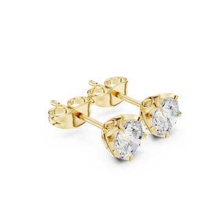 Pair Shot: Round Diamond Studs with Prong Setting in 14k Yellow Gold - Lab Grown - Driona Jewels