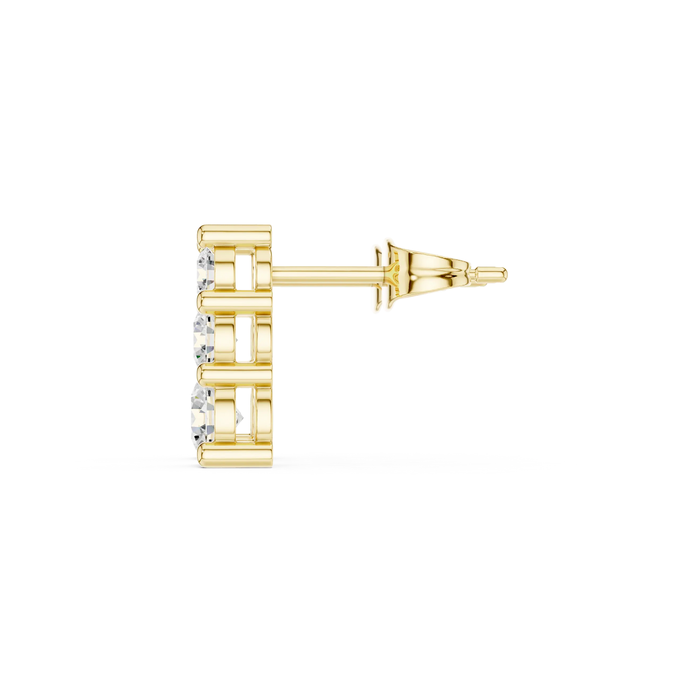 Side-Profile: Round Diamond Stud with Prong Setting in 14k Yellow Gold - Lab Grown - Driona Jewels