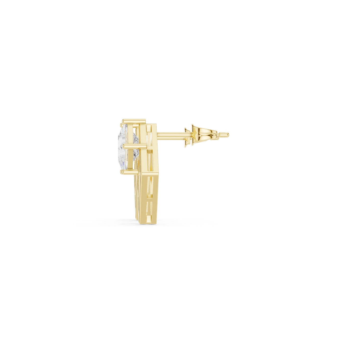 Side-Profile: Round Diamond Stud with Prong Setting in 14k Yellow Gold - Lab Grown - Driona Jewels
