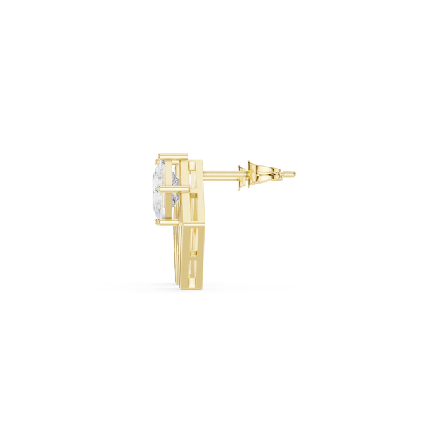 Side-Profile: Round Diamond Stud with Prong Setting in 14k Yellow Gold - Lab Grown - Driona Jewels