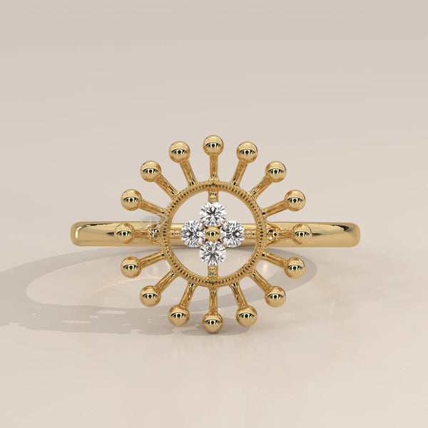 Side Profile: Round Diamond Statement Ring with Prong Setting in Yellow Gold – Lab Grown – Driona Jewels