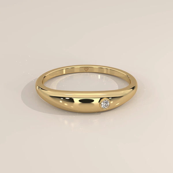 Tapered Dome Gold Band with One Flush Set Round Diamond in yellow gold, shown from the front.