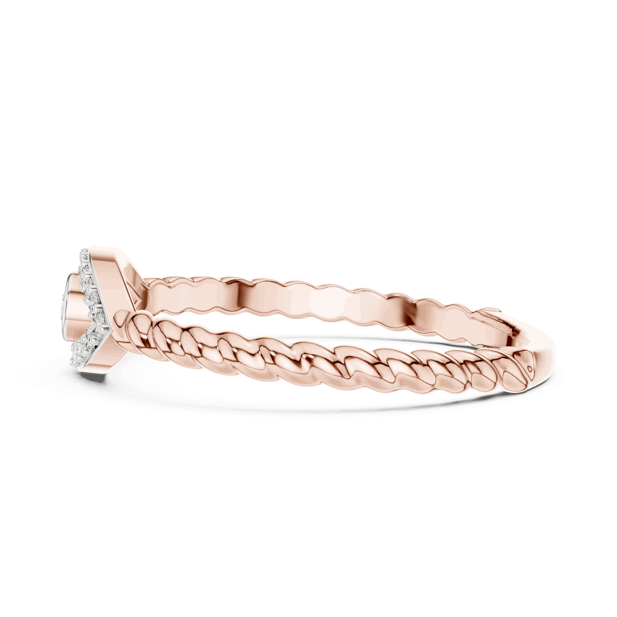 14K Rose Gold Diamond Ring featuring Teardrop Bezel Rope style with Polished finish for women - Perfect Everyday & Gifting Wear - Side View