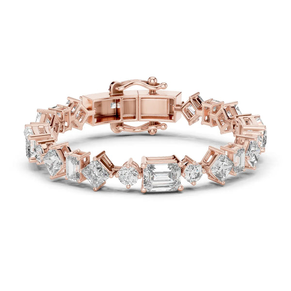 Front View: Asscher Diamond Tennis Bracelet with Prong Setting in 14k Rose Gold - Lab Grown - Driona Jewels